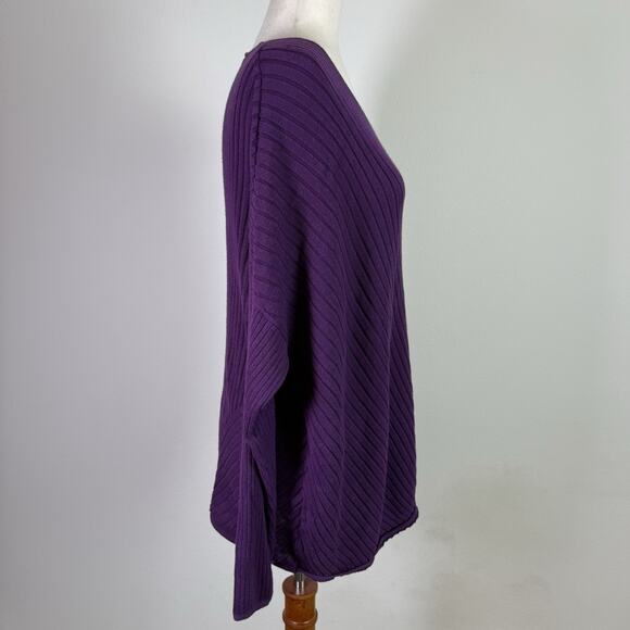Eileen Fisher Purple Ribbed Sweater Size Large Cotton Silk Blend Boxy Casual - Picture 9 of 14